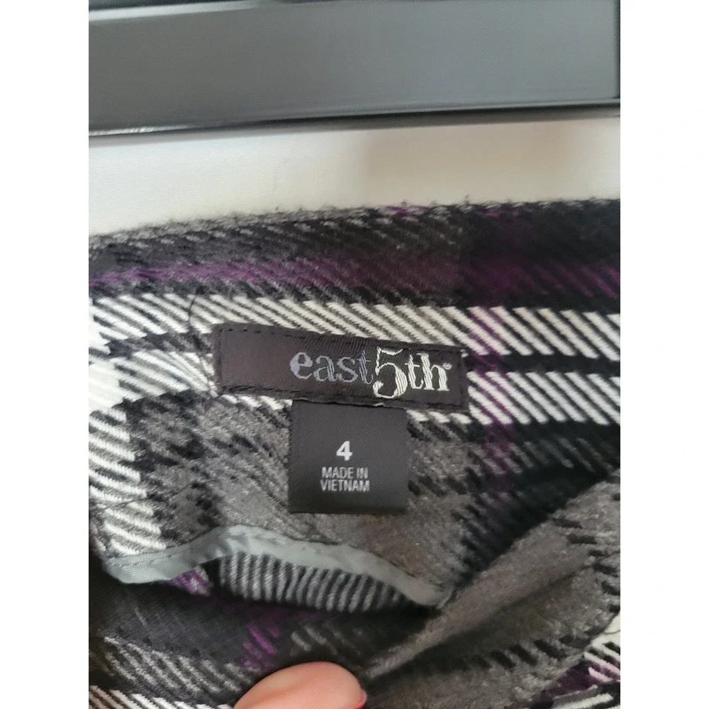 East 5th Women's Size 4 Plaid Midi‎ Skirt A-Line Grey Black Purple White Winter